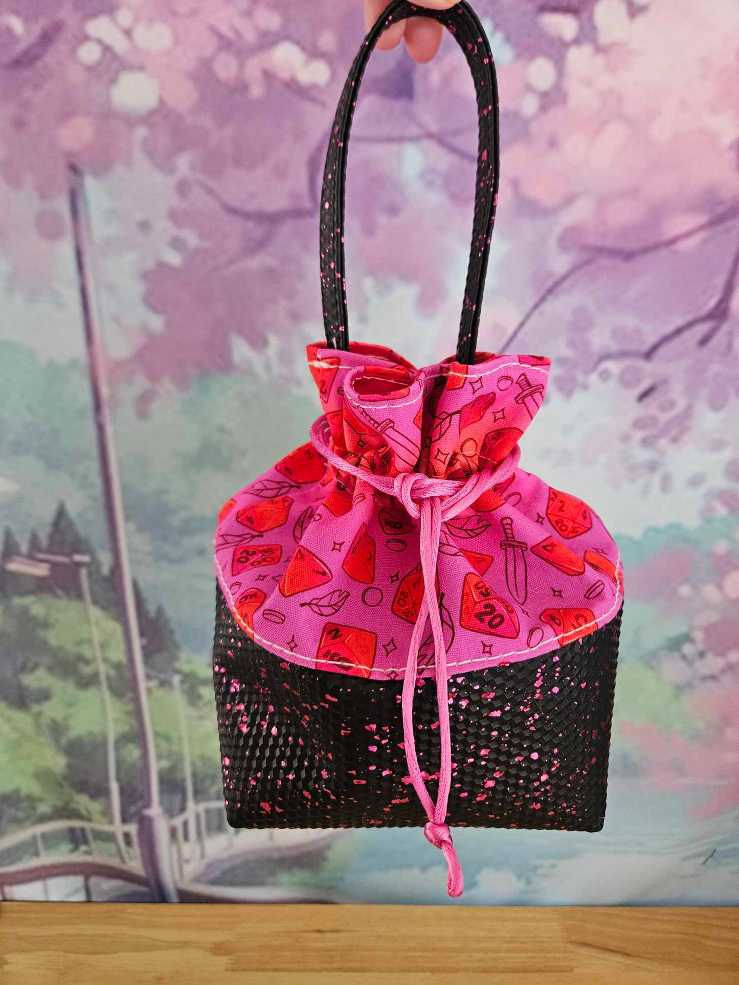 Dice Red/pink Drawstring Bag