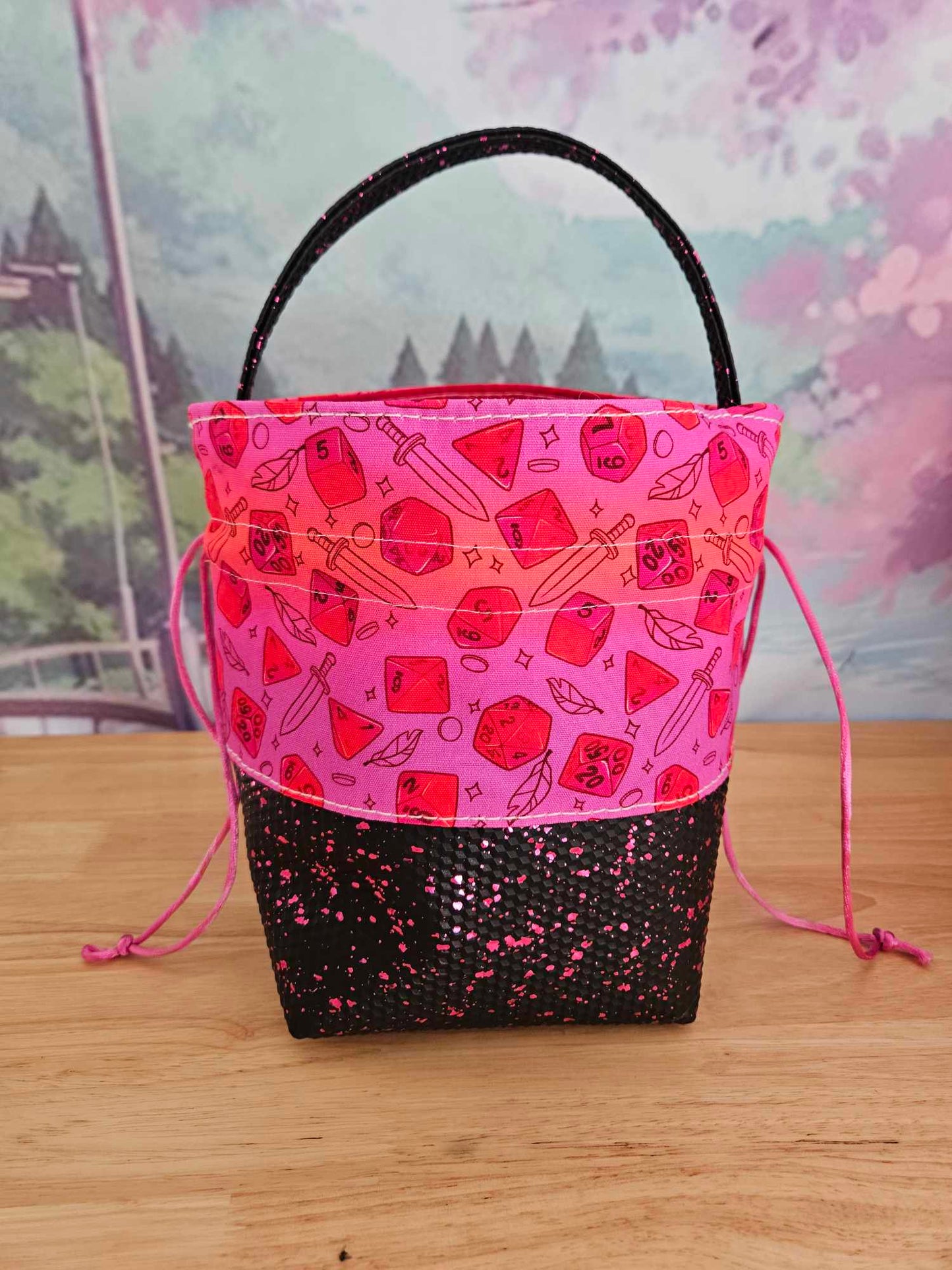 Dice Red/pink Drawstring Bag