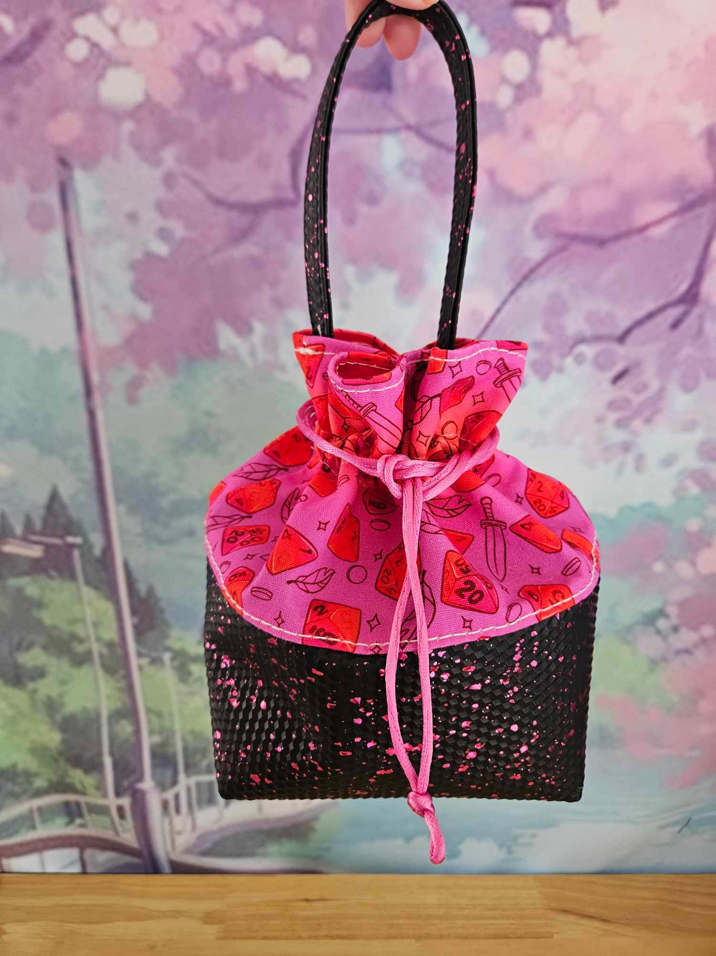 Dice Red/pink Drawstring Bag