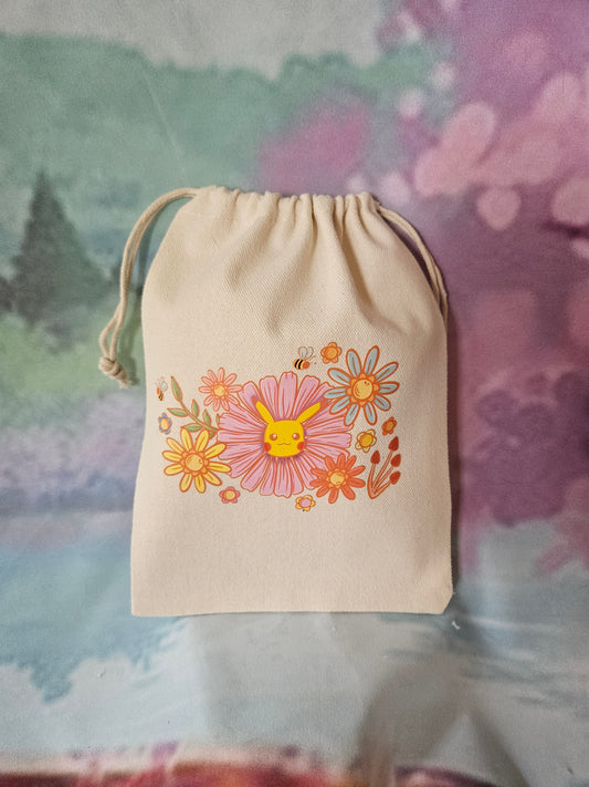 Floral Pika Drawstring Pouch